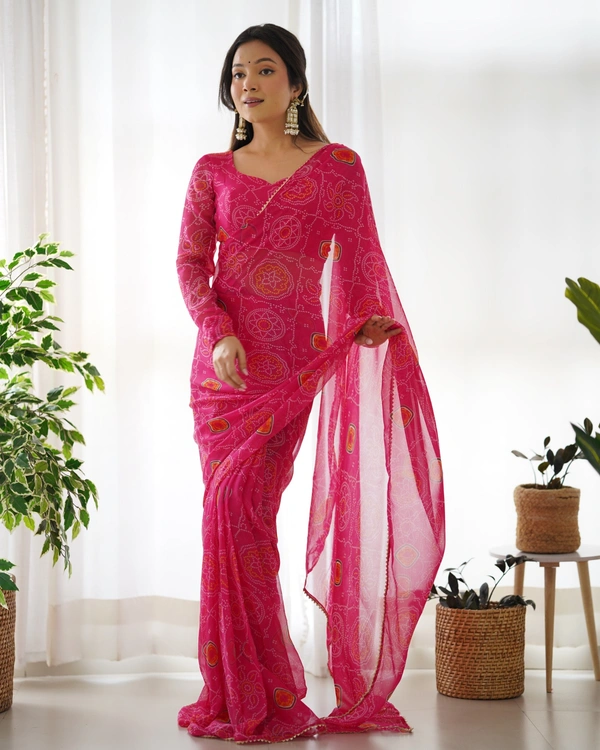 Azorte Fashion Buy Pre-Draped Ready-to-Wear Chiffon Saree – Fully Stitched Blouse - Unstitched Blouse