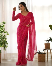 Azorte Fashion Buy Pre-Draped Ready-to-Wear Chiffon Saree – Fully Stitched Blouse - Unstitched Blouse