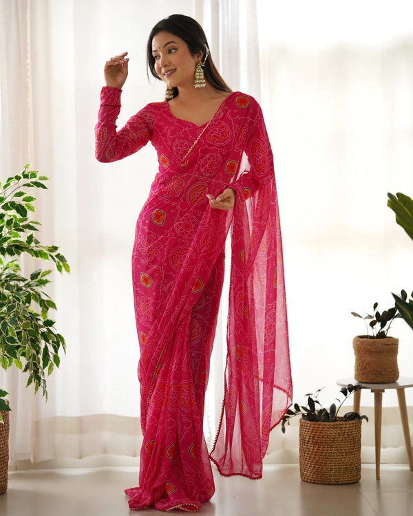 Azorte Fashion Buy Pre-Draped Ready-to-Wear Chiffon Saree – Fully Stitched Blouse - Unstitched Blouse