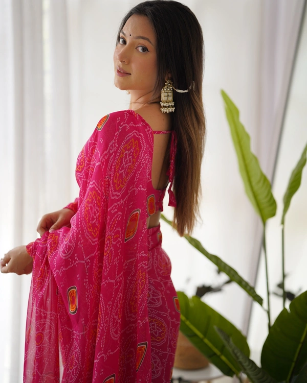 Azorte Fashion Buy Pre-Draped Ready-to-Wear Chiffon Saree – Fully Stitched Blouse - Unstitched Blouse