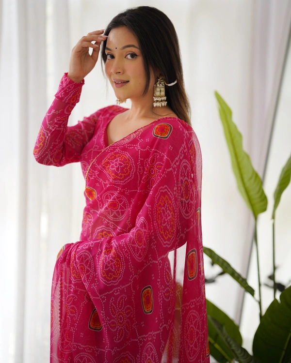 Azorte Fashion Buy Pre-Draped Ready-to-Wear Chiffon Saree – Fully Stitched Blouse - Unstitched Blouse