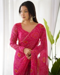 Azorte Fashion Buy Pre-Draped Ready-to-Wear Chiffon Saree – Fully Stitched Blouse - Unstitched Blouse