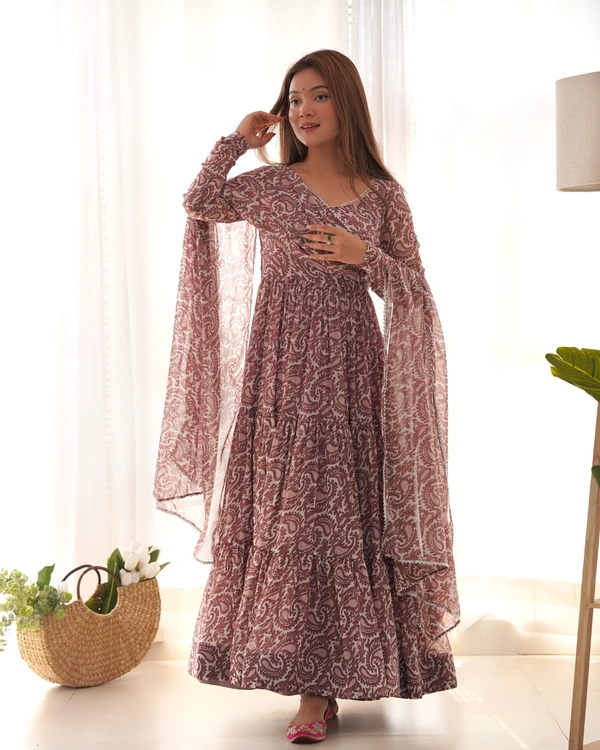 Azorte Fashion Buy Fox Georgette Anarkali Set with Dupatta & Pants – Fully Flared, Elegant & Ready to Wear - XL (42)