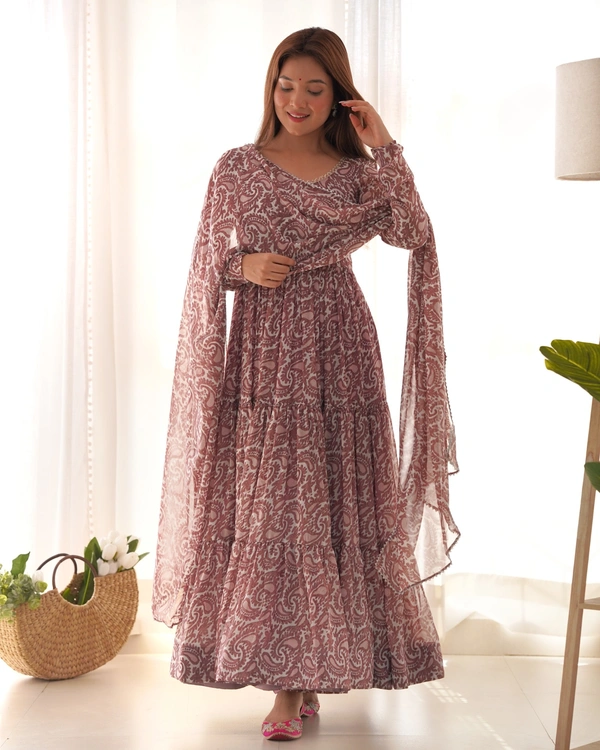 Azorte Fashion Buy Fox Georgette Anarkali Set with Dupatta & Pants – Fully Flared, Elegant & Ready to Wear - XL (42)