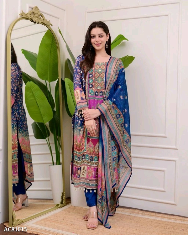 Azorte Fashion Ivory Pakistani Suit with Digital Prints & Sequin Embroidery  - XXXL (46)