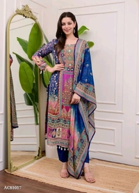 Azorte Fashion Ivory Pakistani Suit with Digital Prints & Sequin Embroidery  - XXXL (46)