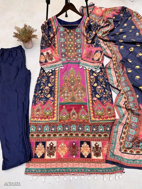 Azorte Fashion Ivory Pakistani Suit with Digital Prints & Sequin Embroidery  - XXXL (46)