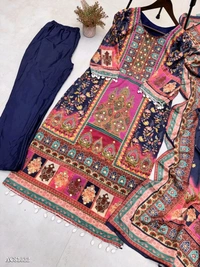 Azorte Fashion Ivory Pakistani Suit with Digital Prints & Sequin Embroidery  - XXXL (46)