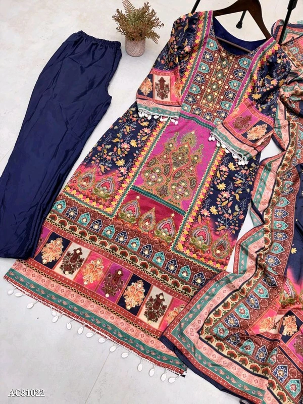 Azorte Fashion Ivory Pakistani Suit with Digital Prints & Sequin Embroidery  - XXXL (46)
