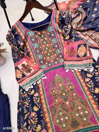 Azorte Fashion Ivory Pakistani Suit with Digital Prints & Sequin Embroidery  - XXXL (46)