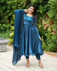 Azorte Fashion Trending Jimmy Choo Stitched Gown with Sequins Embroidery & Dupatta - Teal, XXL