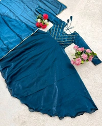 Azorte Fashion Trending Jimmy Choo Stitched Gown with Sequins Embroidery & Dupatta - Teal, XXL