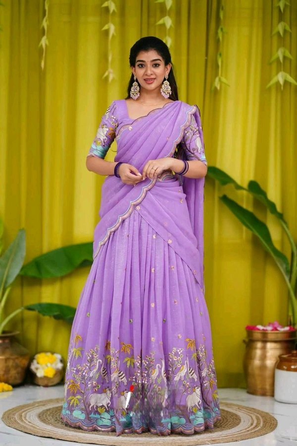Azorte Fashion Trending Designer Gold Crush Lehenga with Embroidery Work - Fuchsia Pink, M