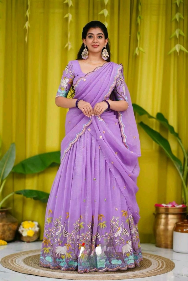 Azorte Fashion Trending Designer Gold Crush Lehenga with Embroidery Work - Fuchsia Pink, M