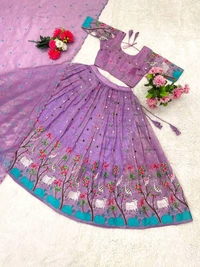 Azorte Fashion Trending Designer Gold Crush Lehenga with Embroidery Work - Fuchsia Pink, M