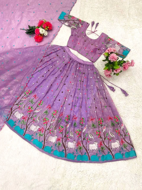 Azorte Fashion Trending Designer Gold Crush Lehenga with Embroidery Work - Fuchsia Pink, M