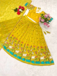 Azorte Fashion Trending Designer Gold Crush Lehenga with Embroidery Work - Gold, M