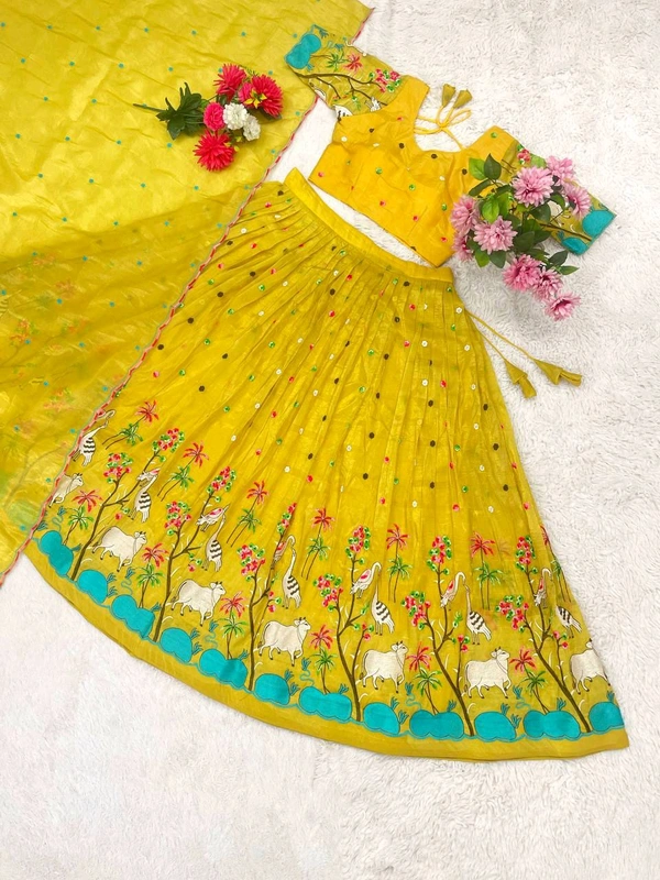 Azorte Fashion Trending Designer Gold Crush Lehenga with Embroidery Work - Gold, M
