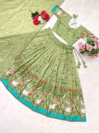 Azorte Fashion Trending Designer Gold Crush Lehenga with Embroidery Work - Green, XXL