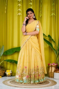Azorte Fashion Trending Designer Gold Crush Lehenga with Embroidery Work - Gold, L
