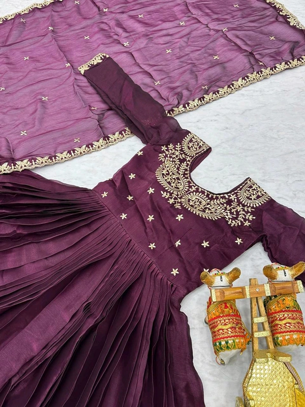 Azorte Fashion New Festival Special Pure Burberry Silk Gown with Embroidery Work & Dupatta - Mardi Gras, XXL