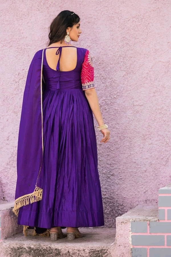 Azorte Fashion New Festival Special Heavy Sequins Work Pure Chinon & Bandhej Long Gown – Fully Stitched - Pigment Indigo, L