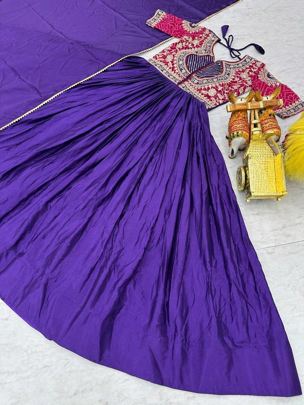 Azorte Fashion New Festival Special Heavy Sequins Work Pure Chinon & Bandhej Long Gown – Fully Stitched - Pigment Indigo, L