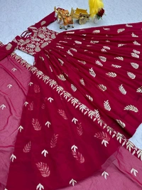 Azorte Fashion New Festival Special Heavy Sequins Work Fox Georgette Long Gown with Dupatta – Fully Stitched - Maroon, XL