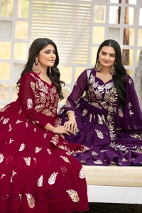 Azorte Fashion New Festival Special Heavy Sequins Work Fox Georgette Long Gown with Dupatta – Fully Stitched - Clairvoyant, M