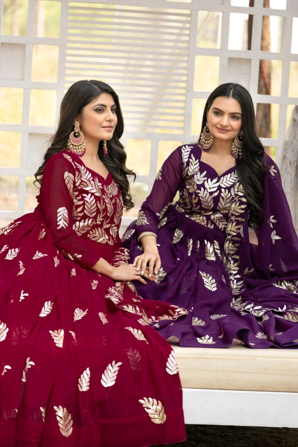 Azorte Fashion New Festival Special Heavy Sequins Work Fox Georgette Long Gown with Dupatta – Fully Stitched - Clairvoyant, M