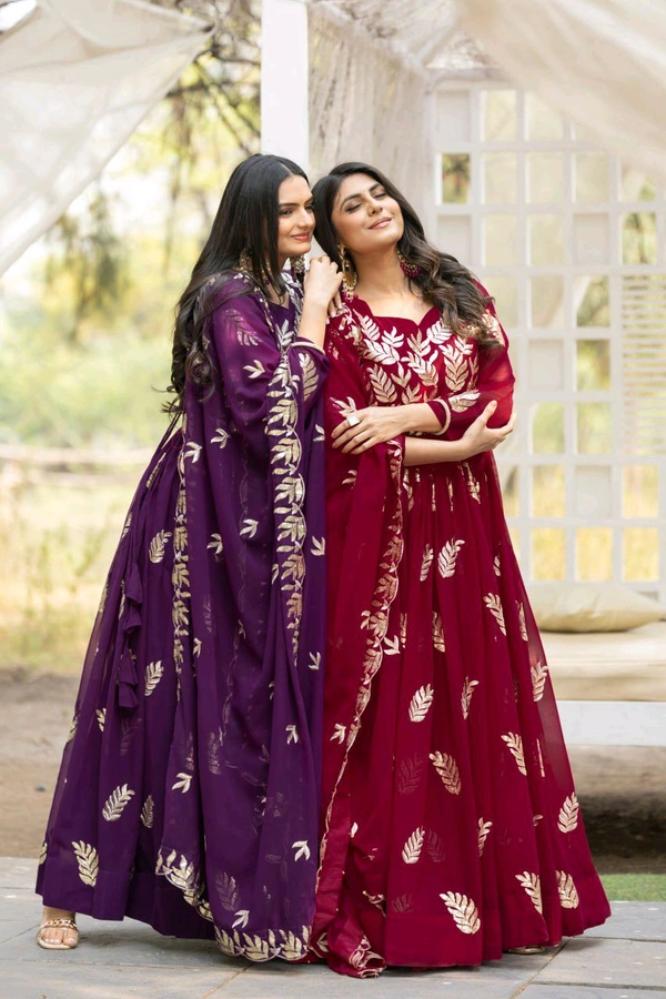 Azorte Fashion New Festival Special Heavy Sequins Work Fox Georgette Long Gown with Dupatta – Fully Stitched - Clairvoyant, M