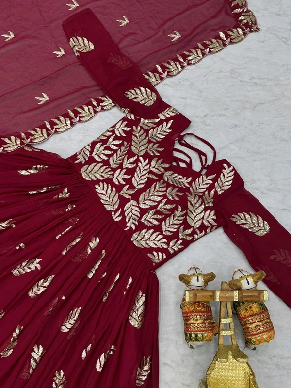 Azorte Fashion New Festival Special Heavy Sequins Work Fox Georgette Long Gown with Dupatta – Fully Stitched - Maroon, L