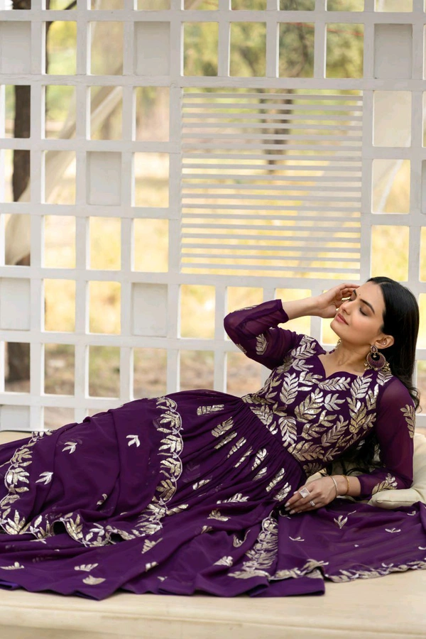 Azorte Fashion New Festival Special Heavy Sequins Work Fox Georgette Long Gown with Dupatta – Fully Stitched - Clairvoyant, L