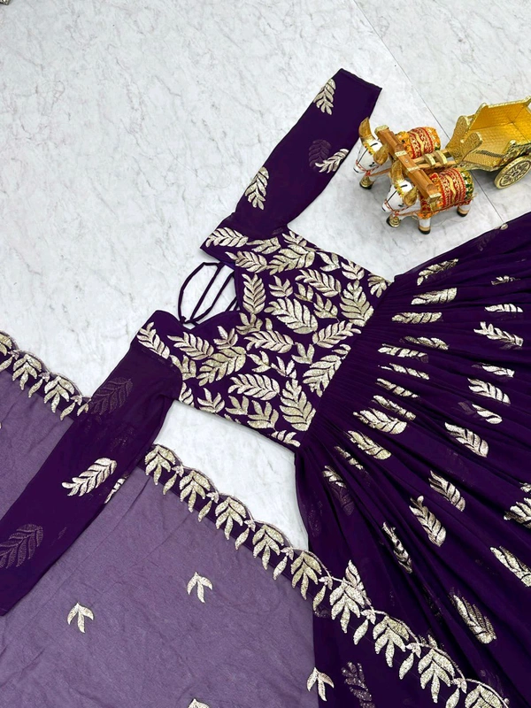 Azorte Fashion New Festival Special Heavy Sequins Work Fox Georgette Long Gown with Dupatta – Fully Stitched - Clairvoyant, L