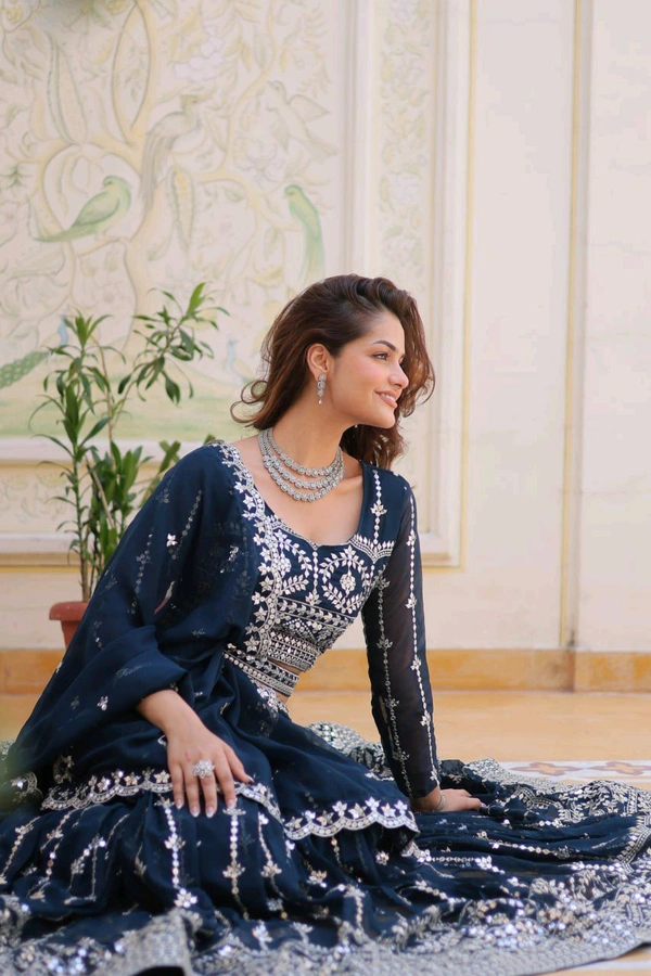 Azorte Fashion Wedding Lehenga Choli – Heavy Fox Georgette with 7mm Sequins Embroidery - Arapawa, M (38)