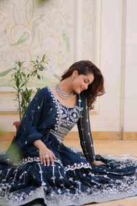 Azorte Fashion Wedding Lehenga Choli – Heavy Fox Georgette with 7mm Sequins Embroidery - Arapawa, L 40