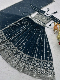 Azorte Fashion Wedding Lehenga Choli – Heavy Fox Georgette with 7mm Sequins Embroidery - Arapawa, L 40