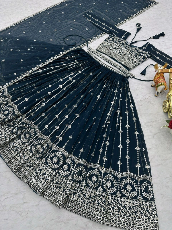 Azorte Fashion Wedding Lehenga Choli – Heavy Fox Georgette with 7mm Sequins Embroidery - Arapawa, L 40