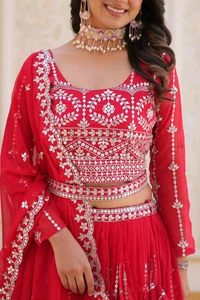 Azorte Fashion Wedding Lehenga Choli – Heavy Fox Georgette with 7mm Sequins Embroidery - Cardinal, XXL