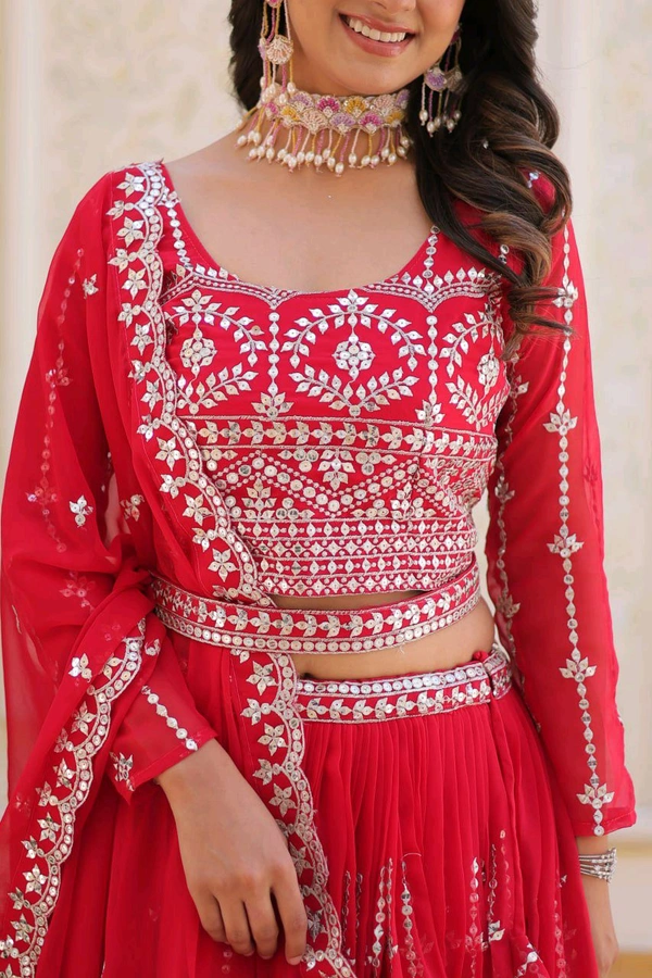 Azorte Fashion Wedding Lehenga Choli – Heavy Fox Georgette with 7mm Sequins Embroidery - Cardinal, XXL