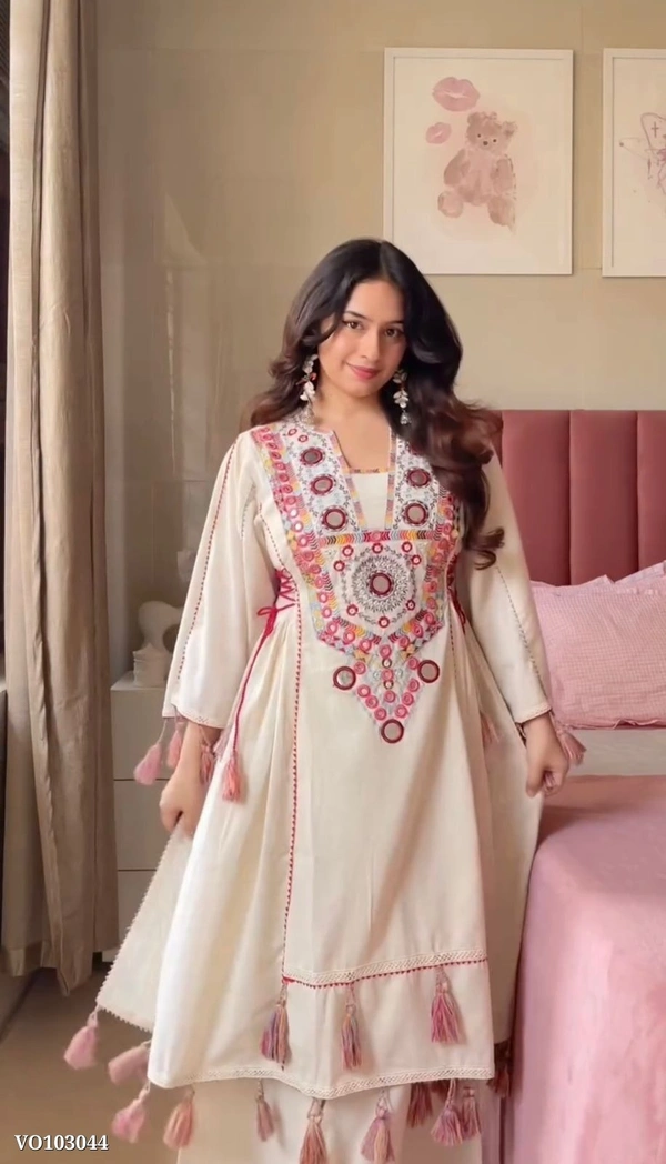 Azorte Fashion N Festive Special Premium Co-ord Set | Khadi Cotton with Real Mirror & Sequence Embroidery | Plus Sizes Available | Indian Festive Wear - L