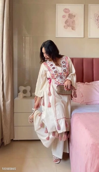 Azorte Fashion N Festive Special Premium Co-ord Set | Khadi Cotton with Real Mirror & Sequence Embroidery | Plus Sizes Available | Indian Festive Wear - L