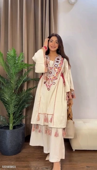 Azorte Fashion N Festive Special Premium Co-ord Set | Khadi Cotton with Real Mirror & Sequence Embroidery | Plus Sizes Available | Indian Festive Wear - L