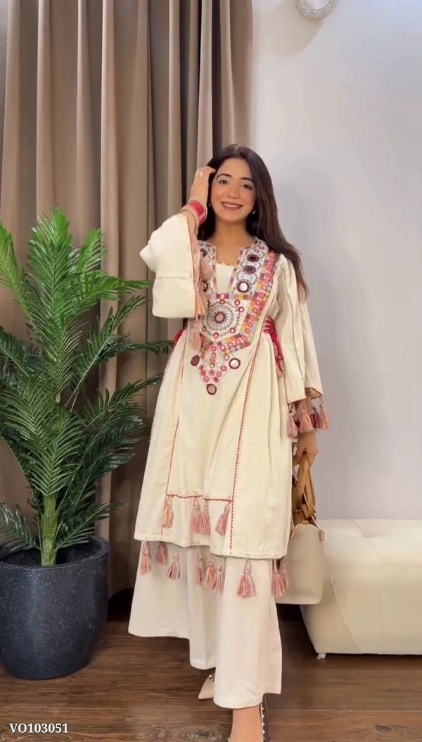 Azorte Fashion N Festive Special Premium Co-ord Set | Khadi Cotton with Real Mirror & Sequence Embroidery | Plus Sizes Available | Indian Festive Wear - L