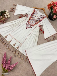 Azorte Fashion N Festive Special Premium Co-ord Set | Khadi Cotton with Real Mirror & Sequence Embroidery | Plus Sizes Available | Indian Festive Wear - L