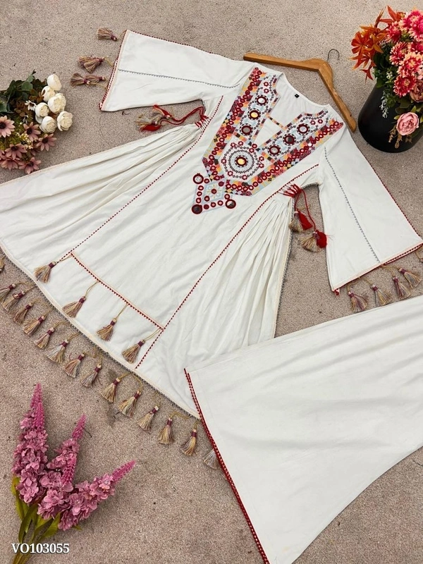 Azorte Fashion N Festive Special Premium Co-ord Set | Khadi Cotton with Real Mirror & Sequence Embroidery | Plus Sizes Available | Indian Festive Wear - L