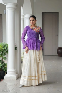 Azorte Fashion N Traditional Kora Cotton Lehenga with Kutchi Gamthi Top & Gota Patti Work – Full-Stitched Set - FREE