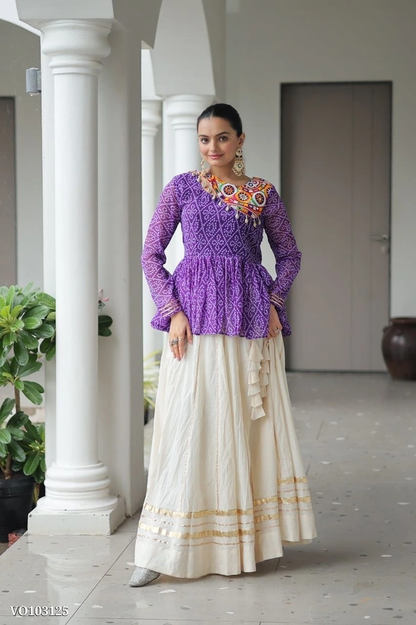 Azorte Fashion N Traditional Kora Cotton Lehenga with Kutchi Gamthi Top & Gota Patti Work – Full-Stitched Set - FREE