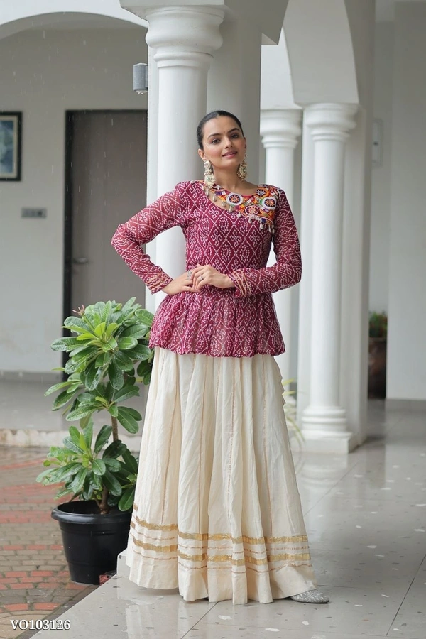 Azorte Fashion N Traditional Kora Cotton Lehenga with Kutchi Gamthi Top & Gota Patti Work – Full-Stitched Set - XXL