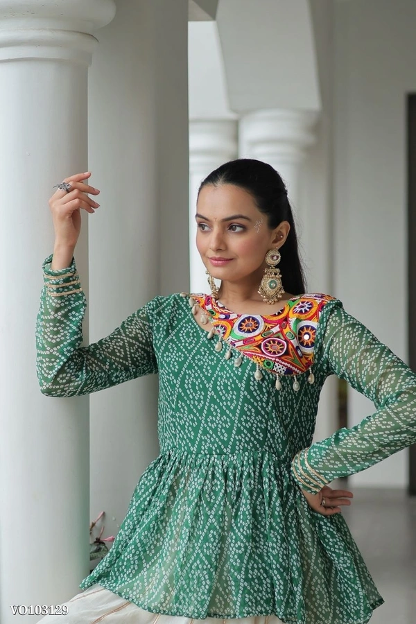 Azorte Fashion N Traditional Kora Cotton Lehenga with Kutchi Gamthi Top & Gota Patti Work – Full-Stitched Set - XL